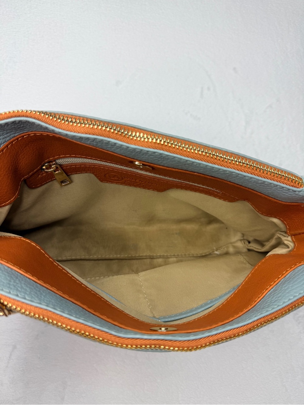 VALENTINA Made In Italy Pebbled Leather Multi Entry Crossbody Blue MSRP $199.99 - Picture 8 of 8